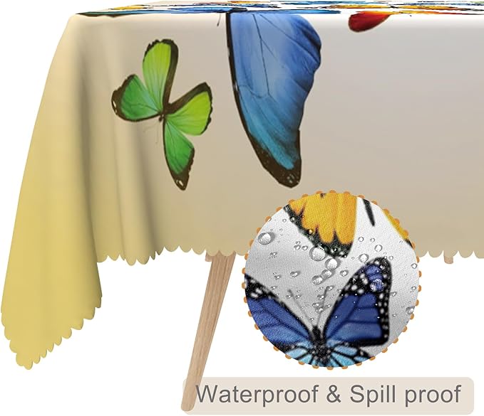 70x120inches Butterfly Rectangle Tablecloth Colorful Butterflies Printed Yellow - Image 2