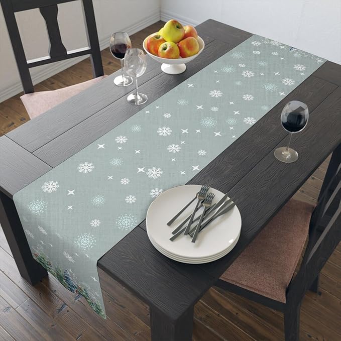 Christmas Snow Tree Table Runner, Birds Linen Farmhouse Table Runners, Merry - Image 6