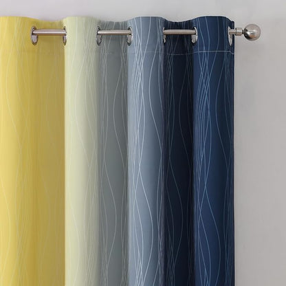 Estelar Textiler Navy Blue and Yellow Blackout Curtains 72 Inch Length 2 Panels - Image 4