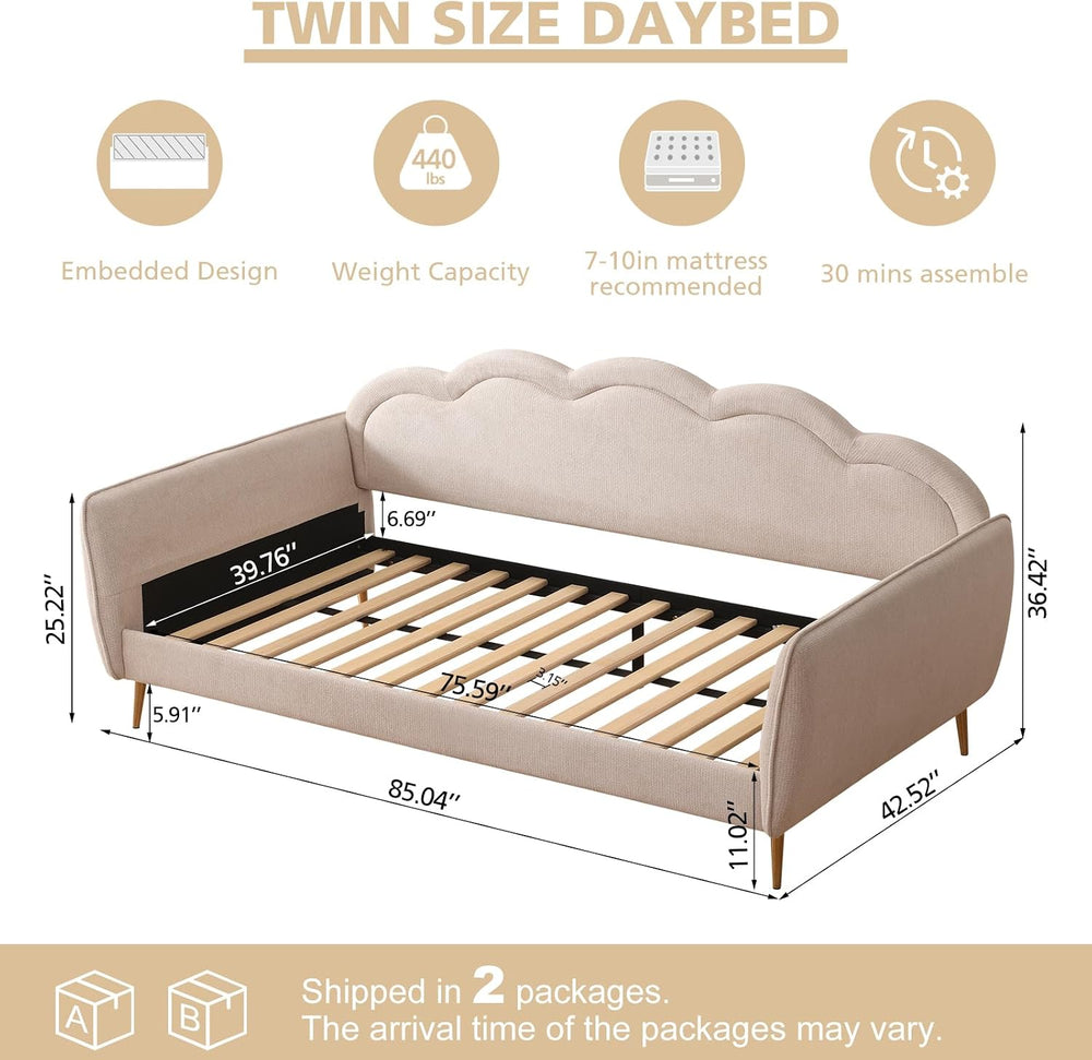 VELOCAVA Twin Size Upholstered Daybed with Cloud-Shaped Backrest, Modern Line...