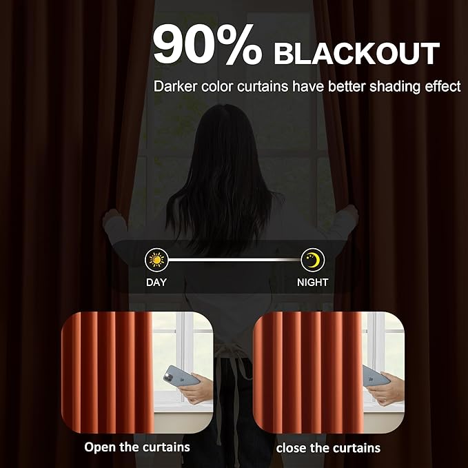 KEQIAOSUOCAI Long Copper Blackout Burnt Orange Curtains - Image 3