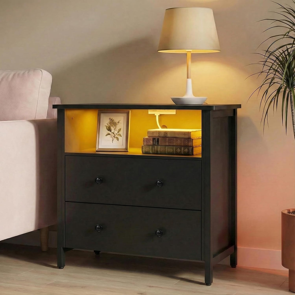 27" led nightstand set 2 with charging station on a desk or shelf
