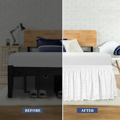 Twin Bed Skirt, Wrap-Around Elastic Ruffled Eyelet Bed Skirt Twin Size Dust - Image 3