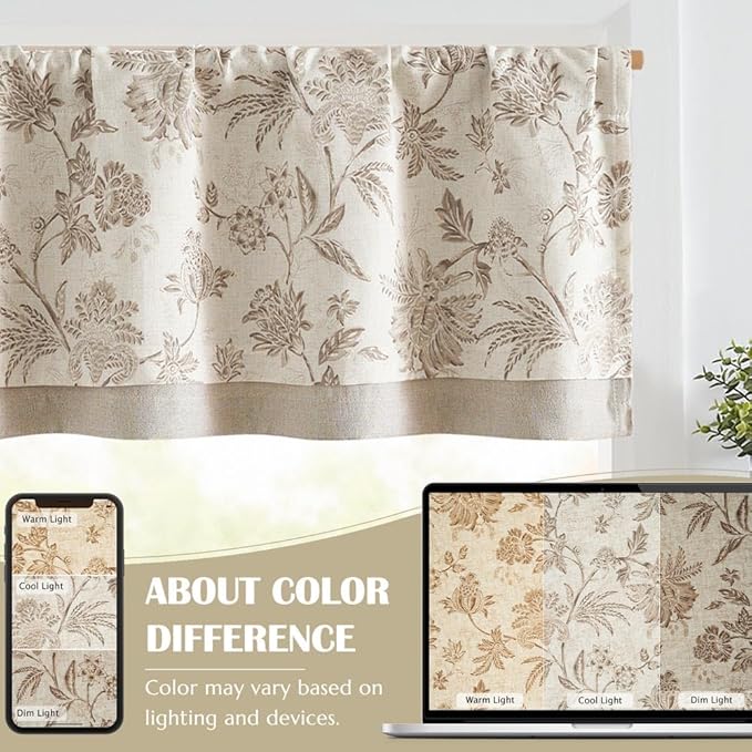 jinchan Floral Valance Curtain Linen Kitchen Valance - Image 7