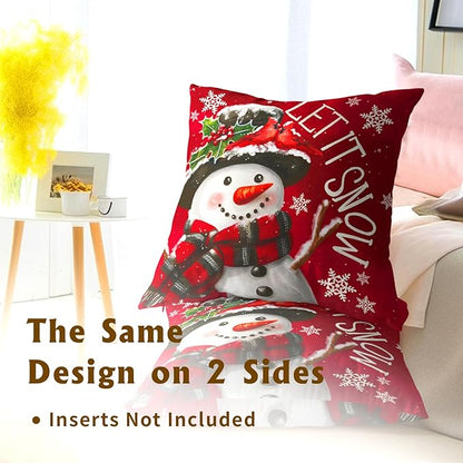 Xmas Pillow Covers 18x18 Inch 2 Packs Christma Snowman Snowflake Decorative Red - Image 5