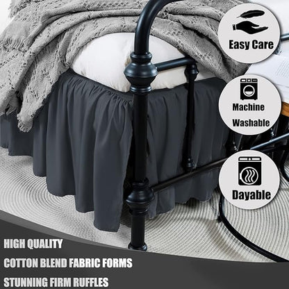 TSUTOMI Black Bed Skirt Twin Size Ruffled Bed Skirt - Image 2