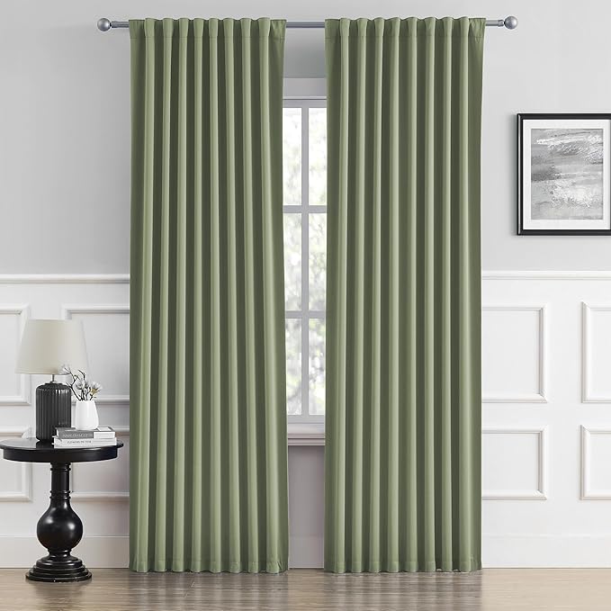 DUALIFE Light Sage Green Curtains 92 Inches Long Back Tab/Rod Pocket Room by DUALIFE