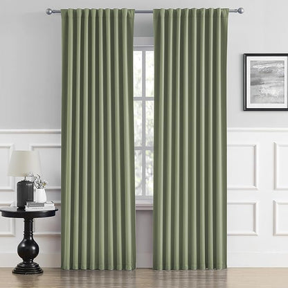 DUALIFE Light Sage Green Curtains 92 Inches Long Back Tab/Rod Pocket Room by DUALIFE