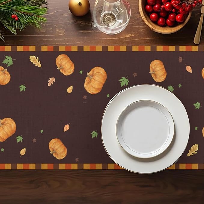 Happy Fall Pumpkin Table Runner, Linen Farmhouse Fall Table Runners, - Image 6