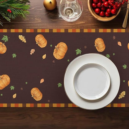 Happy Fall Pumpkin Table Runner, Linen Farmhouse Fall Table Runners, - Image 6