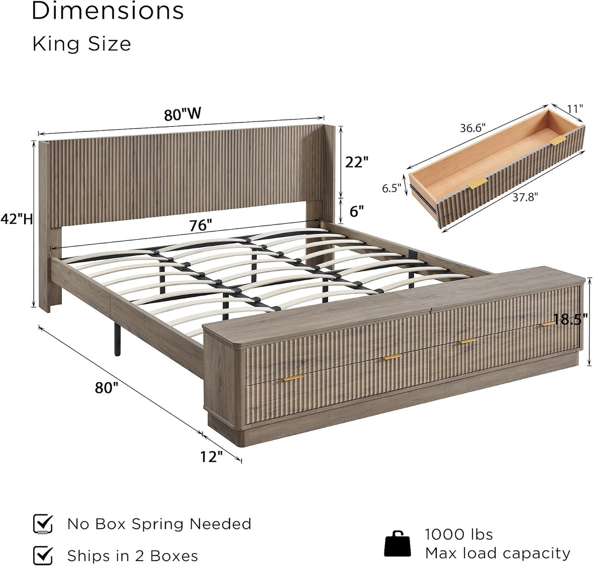 t4tream fluted king bed with headboard and storage shown in use