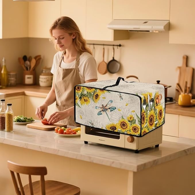 Dragonfly Sunflower Print Microwave Oven Cover Dust-Proof Microwave Toaster - Image 2