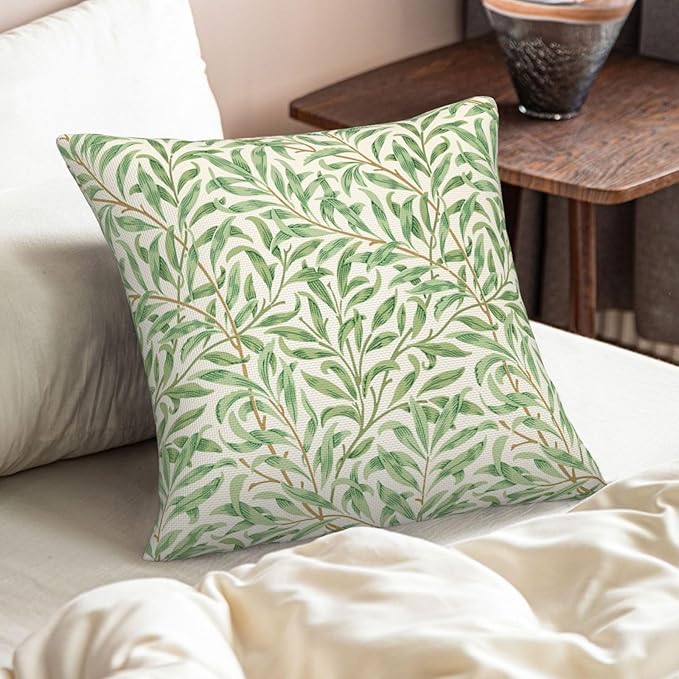 Rustic Vintage Floral Green Leaf Throw Pillow Covers 18x18 Inch Set of 2 - Image 2