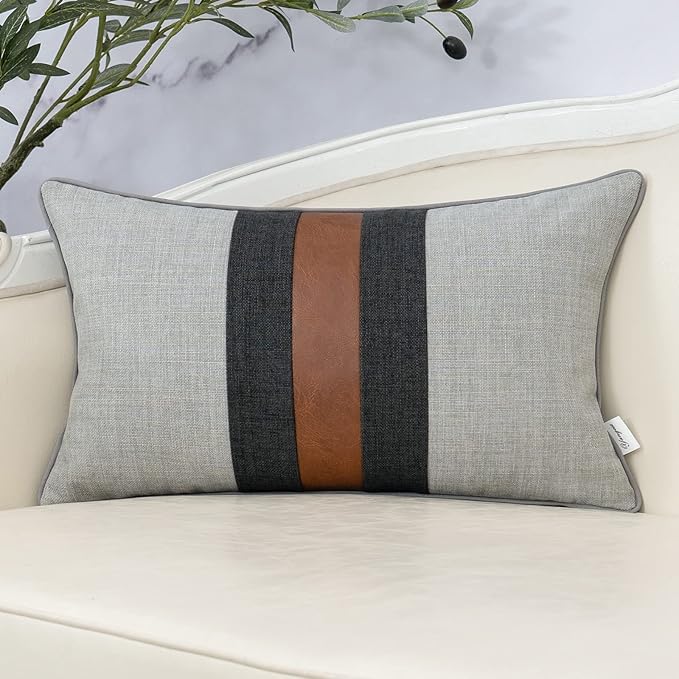Yangest Patchwork Pillow Cover 12x20 Inch Luxury Cotton and Linen Cushion Cover by Yangest