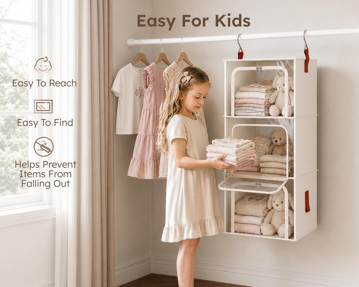 homsorout 6-tier modular hanging closet organizer shelves, beige on a desk or shelf