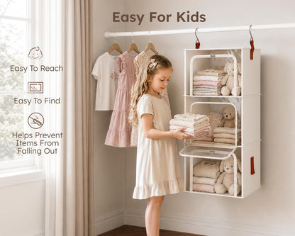 homsorout 6-tier modular hanging closet organizer shelves, beige on a desk or shelf