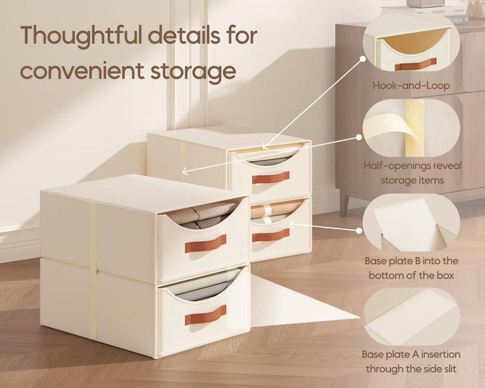 Stackable Storage Drawers - Large Collapsible Storage Bins with Drawers, 4 Pa...