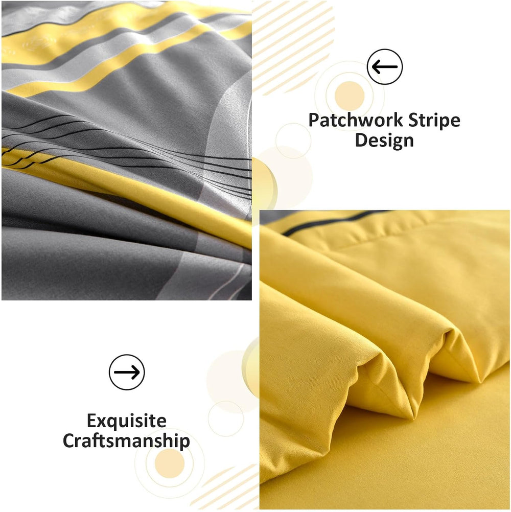 Anibedding Yellow and Grey Comforter Set King Size,8 Pieces Bed in a Bag Patc...