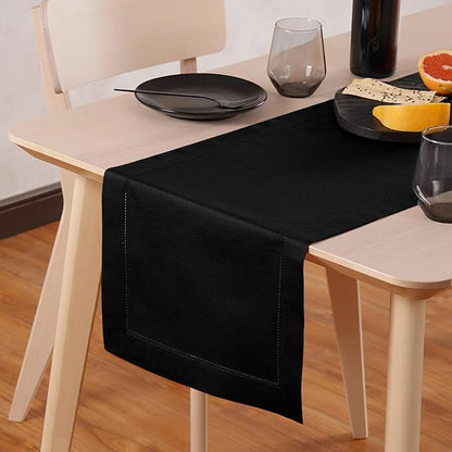 Home Ekaa Black Table Runner 36 Inch – Cotton Linen Hemstitch Farmhouse & by HomeEkaa