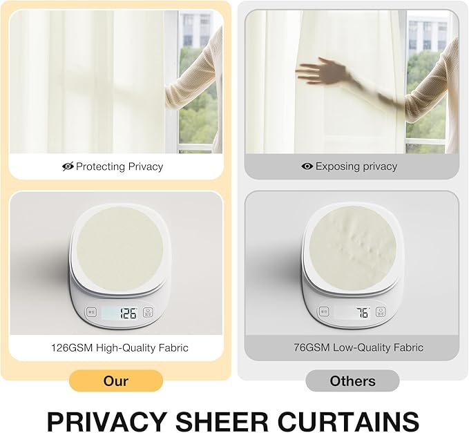 Anmao Non-See-Through Cream Privacy Semi Sheer Curtains - Image 2