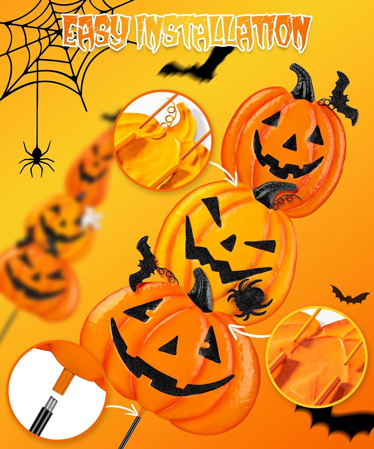 2 Pack Halloween Garden Stakes - Stacked Metal Pumpkins Jack-o-Lantern Lawn Decor, Scary Metal Yard Signs Stake Outdoor Decorative Pumpkin Home Lawn Pathway Decor