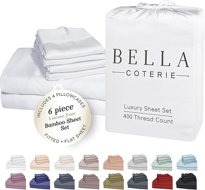 Bella Coterie 6 Piece Luxury Bamboo Viscose Split Top King Size Sheet Set | 34" by BC