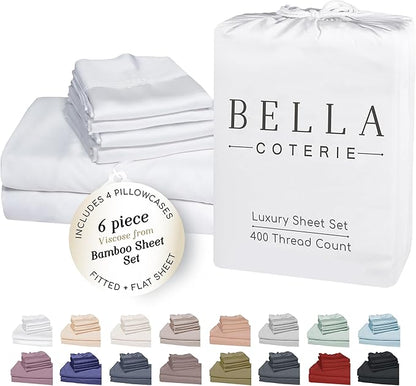 Bella Coterie 6 Piece Luxury Bamboo Viscose Split Top King Size Sheet Set | 34" by BC