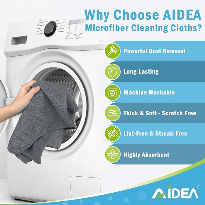 AIDEA Microfiber Cleaning Cloth Grey 24PK, Microfiber Towels - Image 2