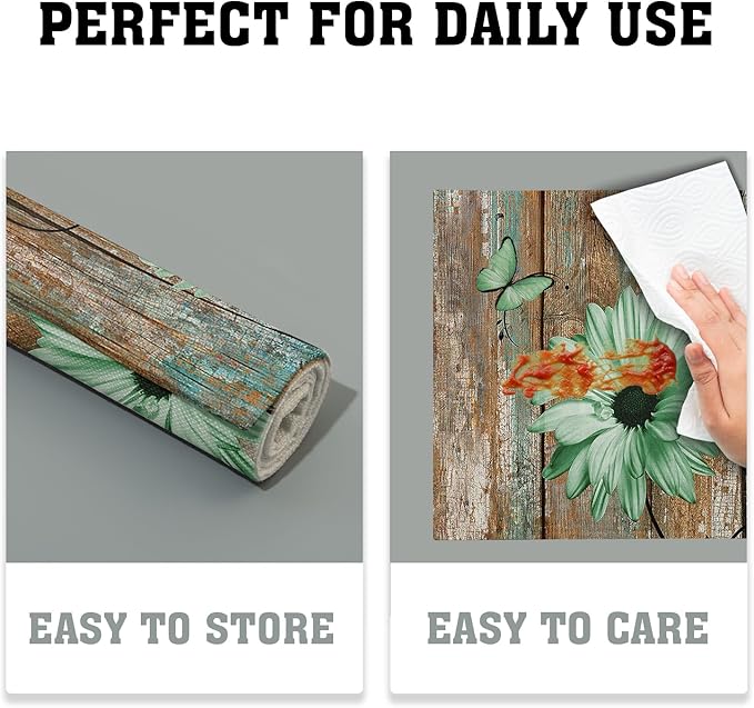 Giwawa Rustic Daisy Placemats Set of 4- Green Sunflowers on Vintage Wood Board - Image 6