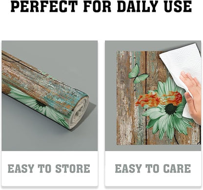 Giwawa Rustic Daisy Placemats Set of 4- Green Sunflowers on Vintage Wood Board - Image 6