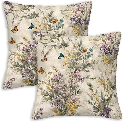 Throw Pillow Covers 18x18 Set of 2, Wild Flower Cushion Covers, Decorative by Unknown