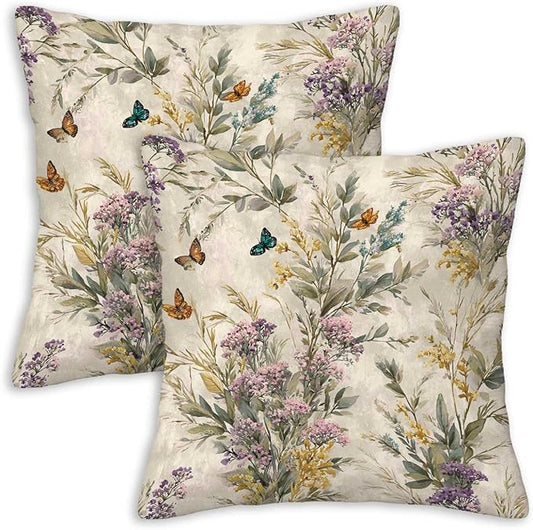 Throw Pillow Covers 18x18 Set of 2, Wild Flower Cushion Covers, Decorative by Unknown