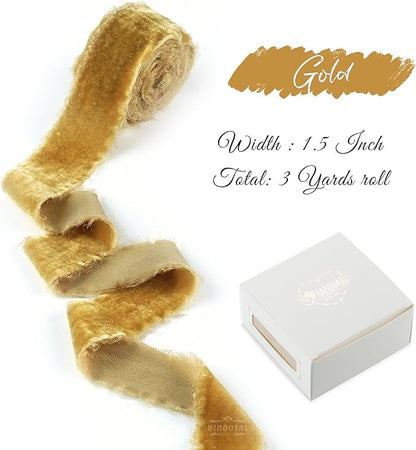 Gold Velvet Ribbon 1.5 Inch Frayed Silk Velvet Ribbon Antique Gold Christmas - Image 2