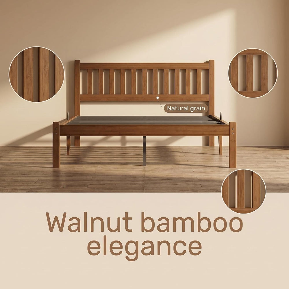 Bamboo Queen Bed Frame with Headboard, Shaker Style Bedroom