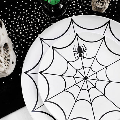 WDF 60Pieces Halloween Plates Disposable Plastic - White and Black with Cobwebs plates Dinnerware include 30PCS 10.25inch and 30PCS 7.5inch Plates for Halloween