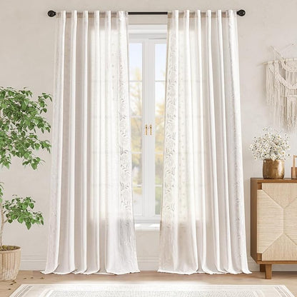 jinchan Winslow Linen Curtains for Bedroom 96 Inches Length Embroidered - Image 3
