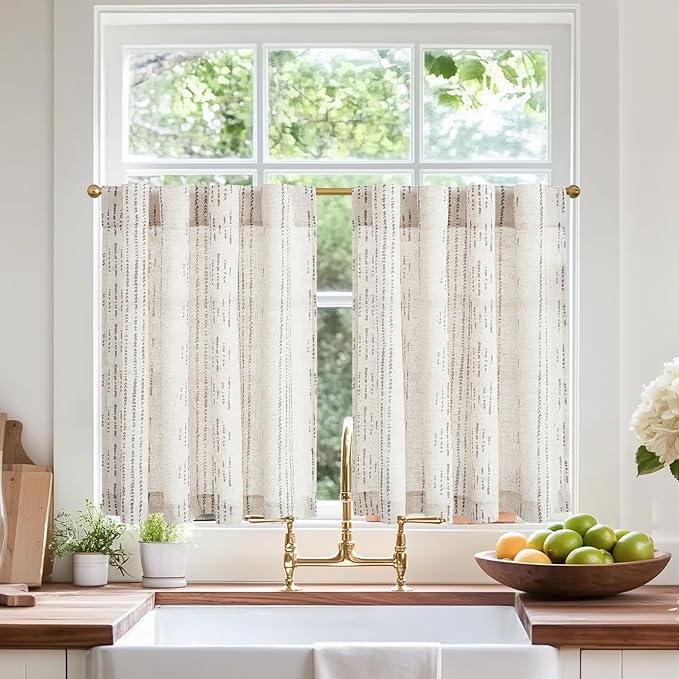 jinchan Boho Kitchen Curtains Linen Cafe Tier Curtains 24 Inch Bohemian by JINCHAN