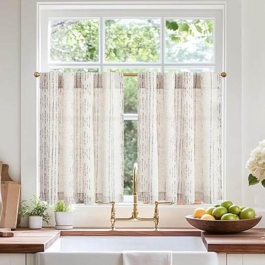 jinchan Boho Kitchen Curtains Linen Cafe Tier Curtains 45 Inch Bohemian by JINCHAN