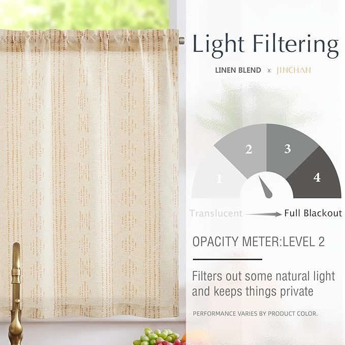 jinchan Boho Kitchen Curtain Linen Tier Curtain Bohemian Cafe 36 Inch Geometric - Image 5