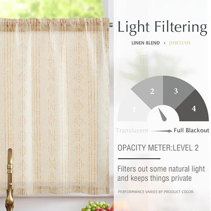 jinchan Boho Kitchen Curtain Linen Tier Curtain Bohemian Cafe 36 Inch Geometric - Image 5