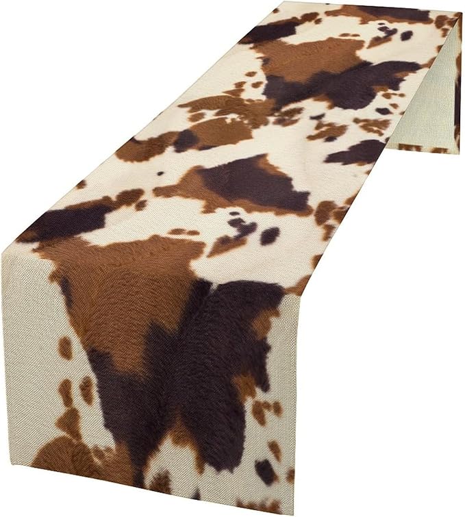 Cow Print Table Runner Animal Fur Skin Brown Cowhide Rustic Hunter Theme by ShiTingYu