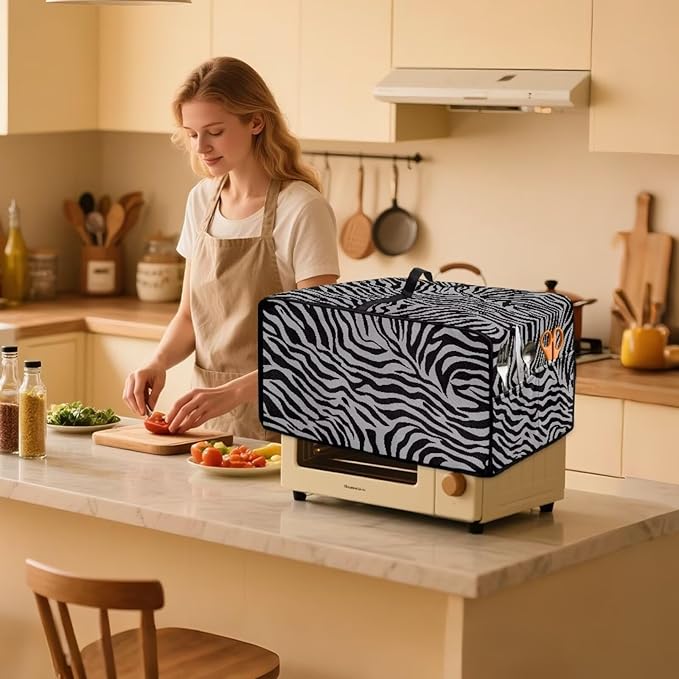 Grey Zebra Print Microwave Oven Dust Cover Dust-Proof Waterproof Microwave - Image 3