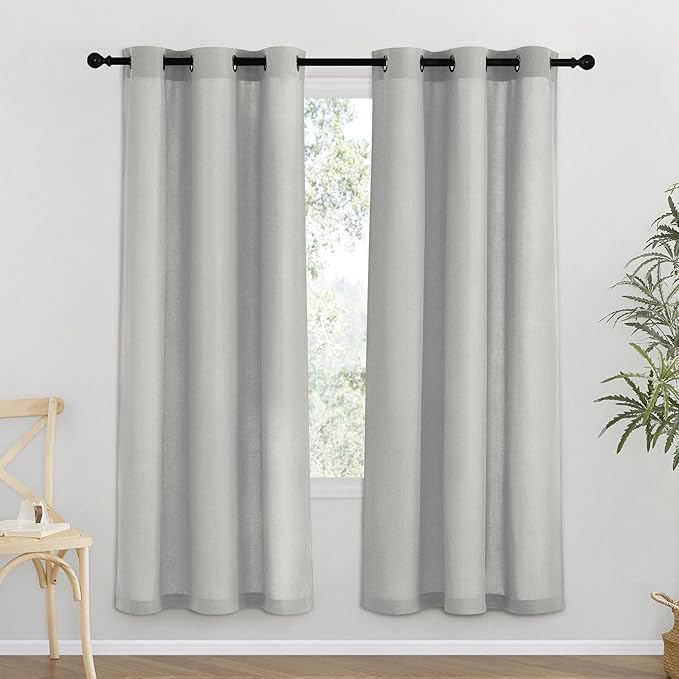 NICETOWN Gray Thick Linen Curtains 72" Length, Grommet Privacy Window by NICETOWN