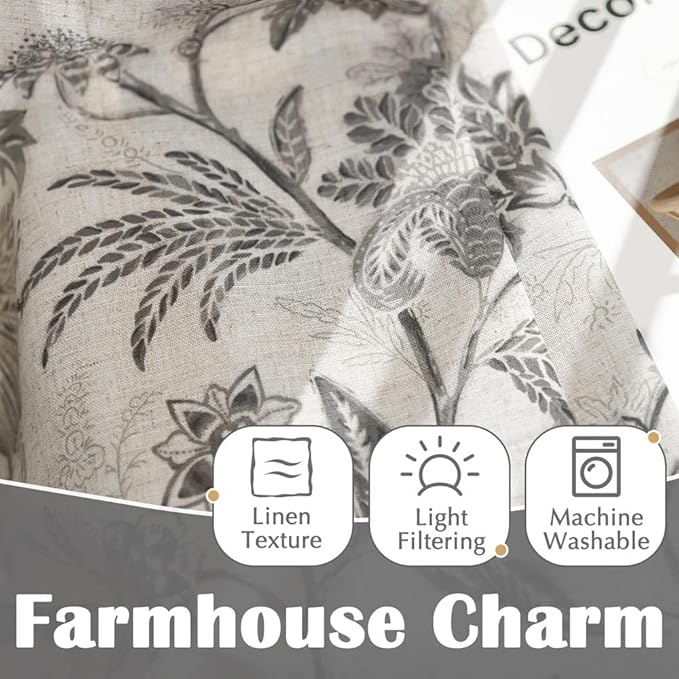 jinchan Floral Linen Tier Curtains 36 Inch Farmhouse Cafe Curtains Rod Pocket - Image 5