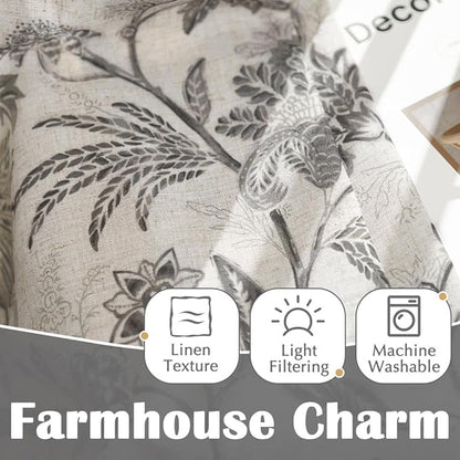 jinchan Floral Linen Tier Curtains 24 Inch Farmhouse Cafe Curtains Rod Pocket - Image 6