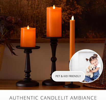 Luminara Taper, 1" x 9.5" AA Battery Wax Flameless Candle w/Timer, Remote Available Russet Orange Flickering White LED Light Flame, Home Decor for Halloween Fall Indoor Candlestick Decoration