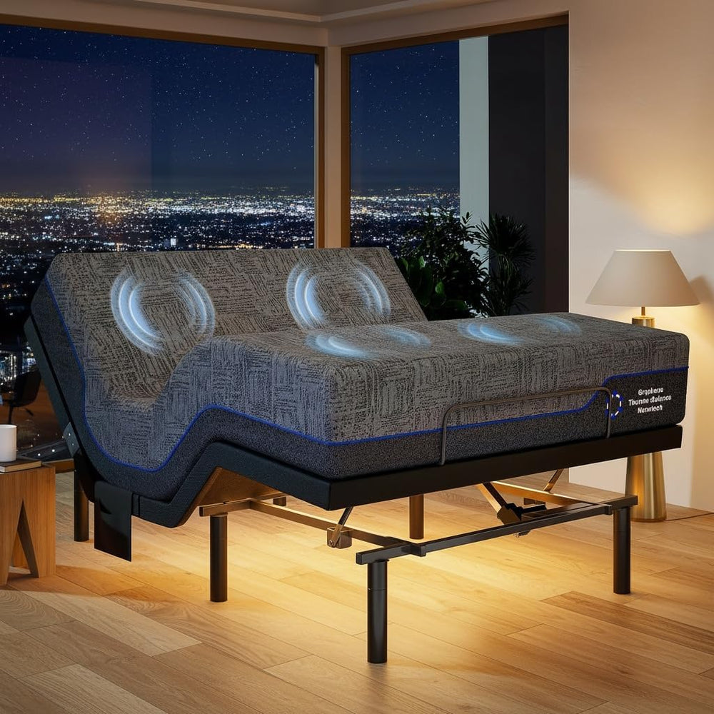 Marsail NS1 Queen Massage Adjustable Base with Mattress Set,Dual Motor Frame ...