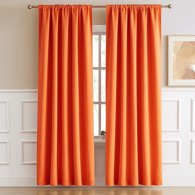 DUALIFE Orange Blackout Curtains 72 Inches Long - Image 2
