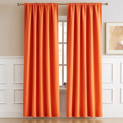 DUALIFE Orange Blackout Curtains 72 Inches Long - Image 2