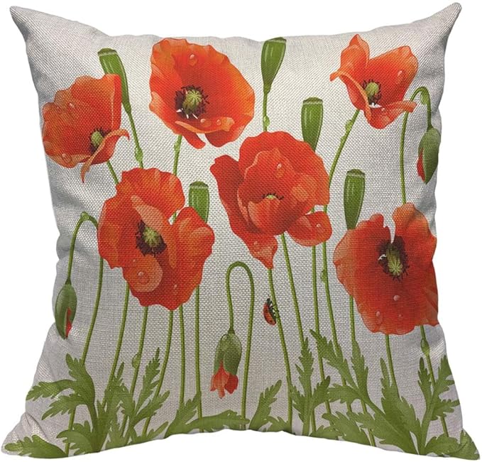 TKS MITLAN Red Poppy Pillow Covers 18 x 18 Inch Spring Flowers Rustic Linen by TKS+MITLAN
